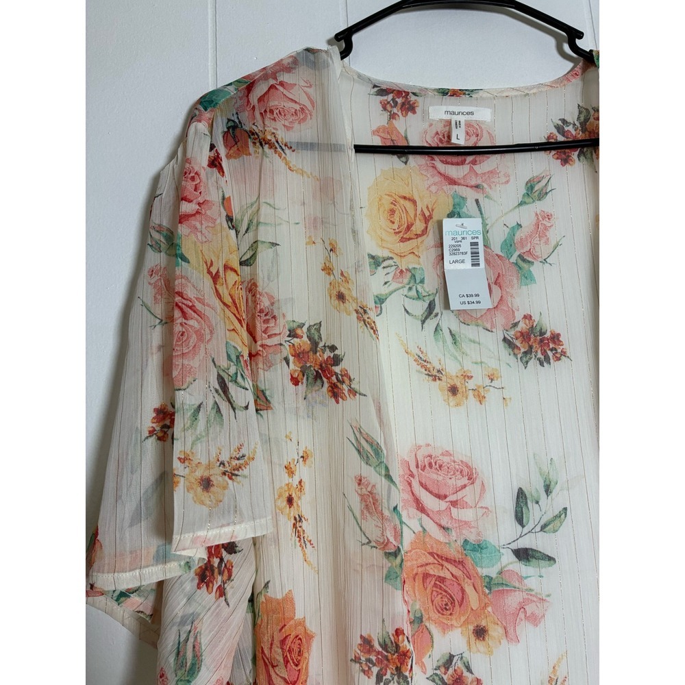 NWT maurices Womens Kimono boho Cardigan Floral Sheer Lightweight Open Front L - Picture 4 of 5